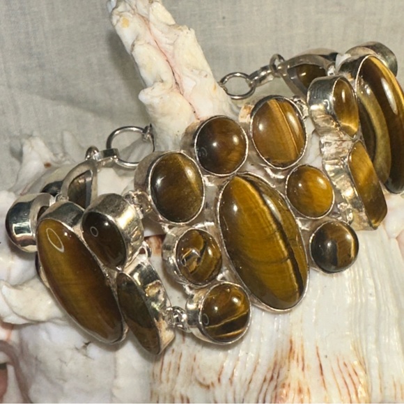 Sexy Tiger’s Eye Natural Gemstone cluster statement bracelet cuff